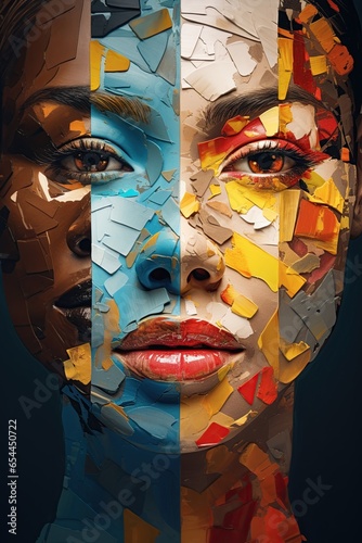Abstract collage that celebrates the beauty and diversity of humanity. It features a variety of people from different ethnicities, cultures, ages and genders. Generative Ai