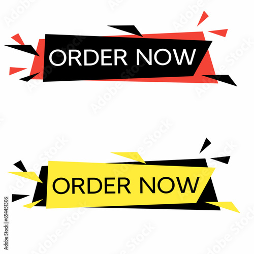 Simple Flat Order Now Text Banner with Red and Yellow Color Isolated on White Background Design.