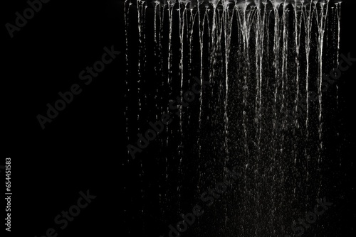 Water flowing from shower Black background overlay template