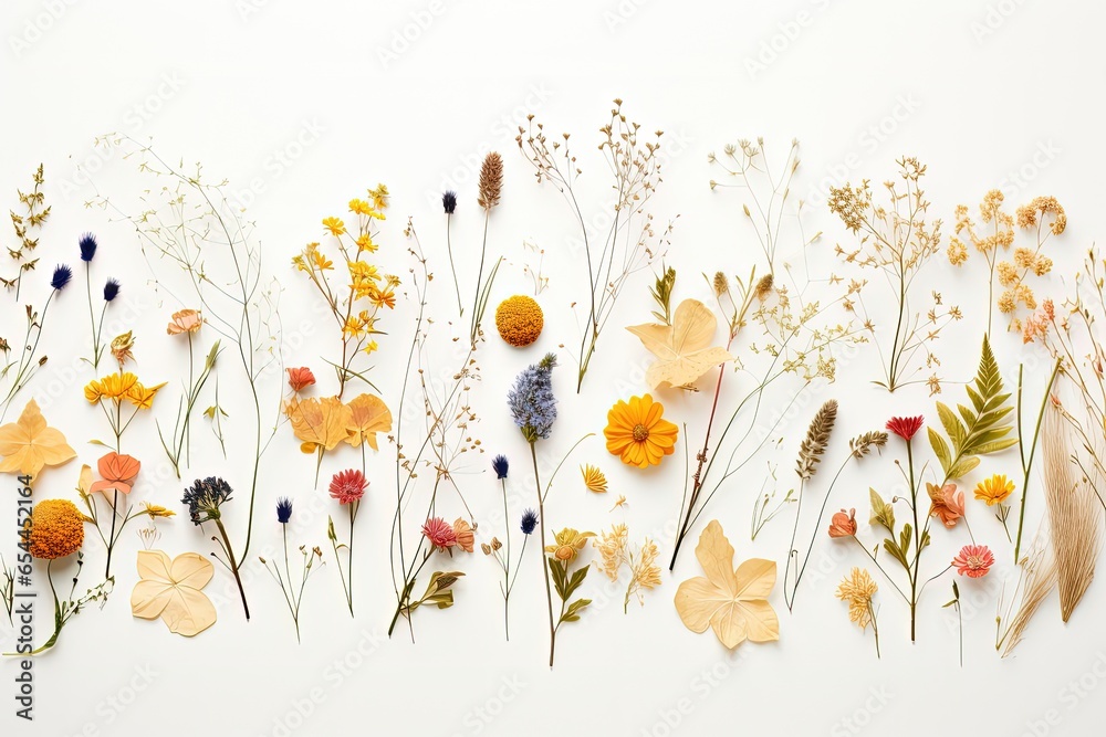 White backdrop with meadow flowers aerial perspective