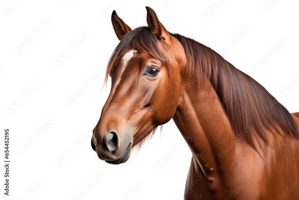 White background bay horse alone