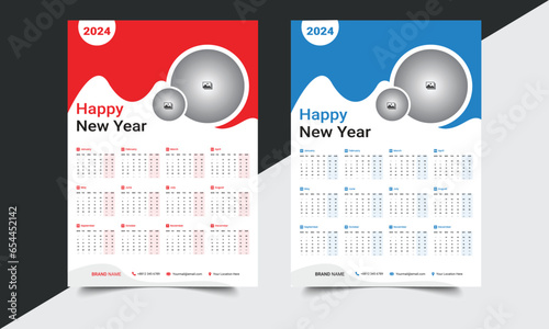 Wall Calendar Design Template for 2024, simple, clean, and beautiful and fresh Calendar for 2024 design.