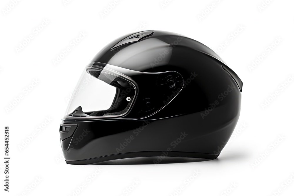 White background isolated black motorcycle helmet