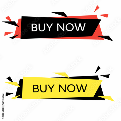 Simple Flat Buy Now Text Banner with Red and Yellow Color Isolated on White Background Design.