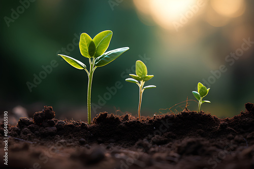 picture of delicate young plant growing from soil photo