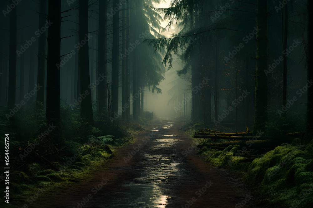 Forest in the mystic morning - obrazy, fototapety, plakaty 