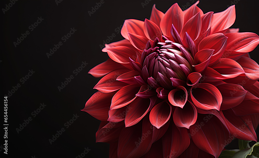 Exotic red dahlia flower isolated on black background