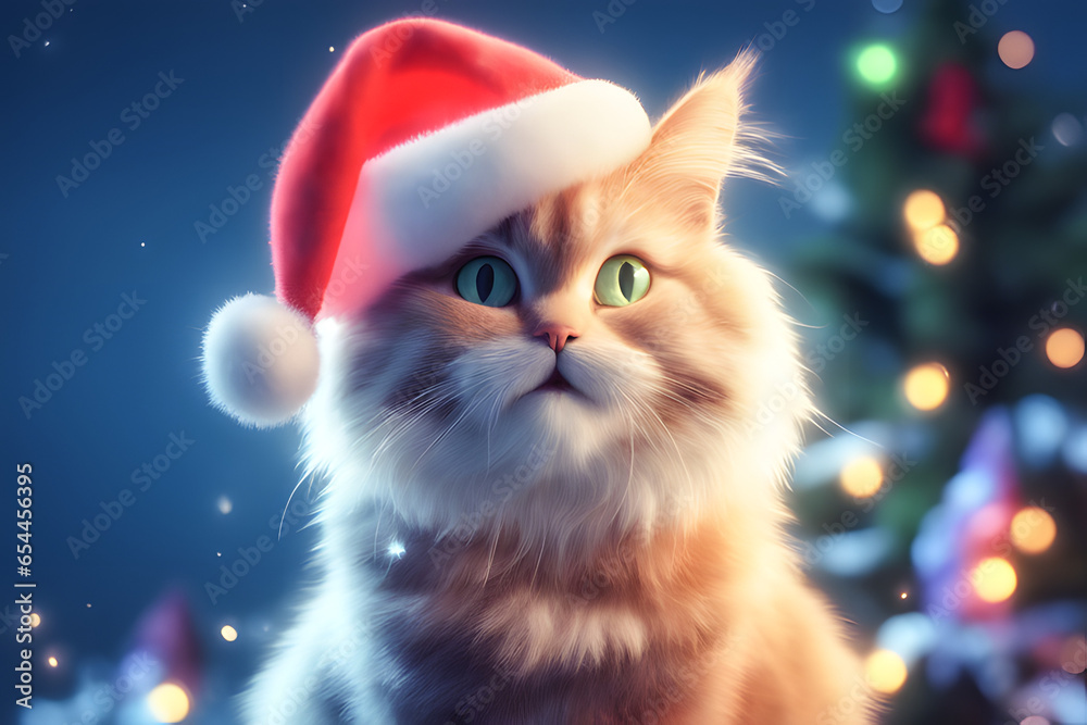 Cute cat with Christmas decoration. Generative AI