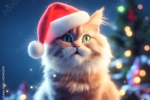 Cute cat with Christmas decoration. Generative AI