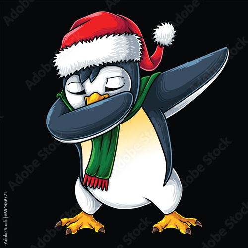 Penguin character dabbing dance christmas vector illustration for your company or brand