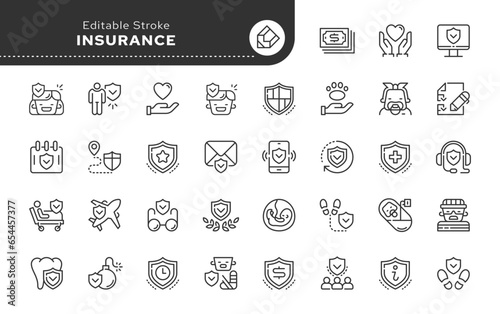 Set of conceptual icons. Vector icons in flat linear style for web sites, applications and other graphic resources. Set from the series - Insurance. Editable outline icon.	