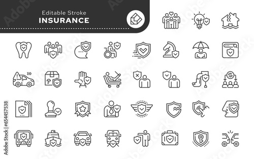 Set of conceptual icons. Vector icons in flat linear style for web sites, applications and other graphic resources. Set from the series - Insurance. Editable outline icon.	