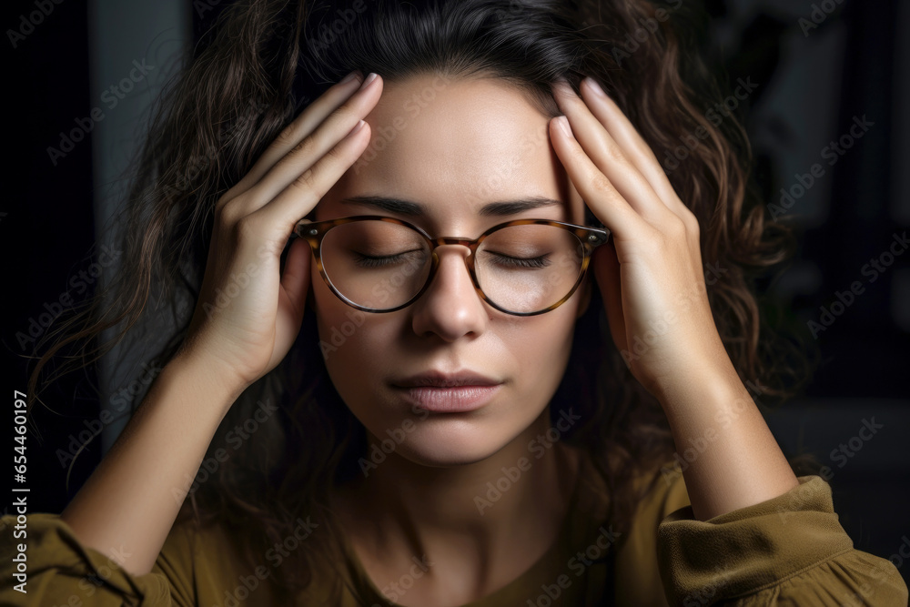 Young woman with glasses with symptoms of illness Young woman with glasses with symptoms of illness