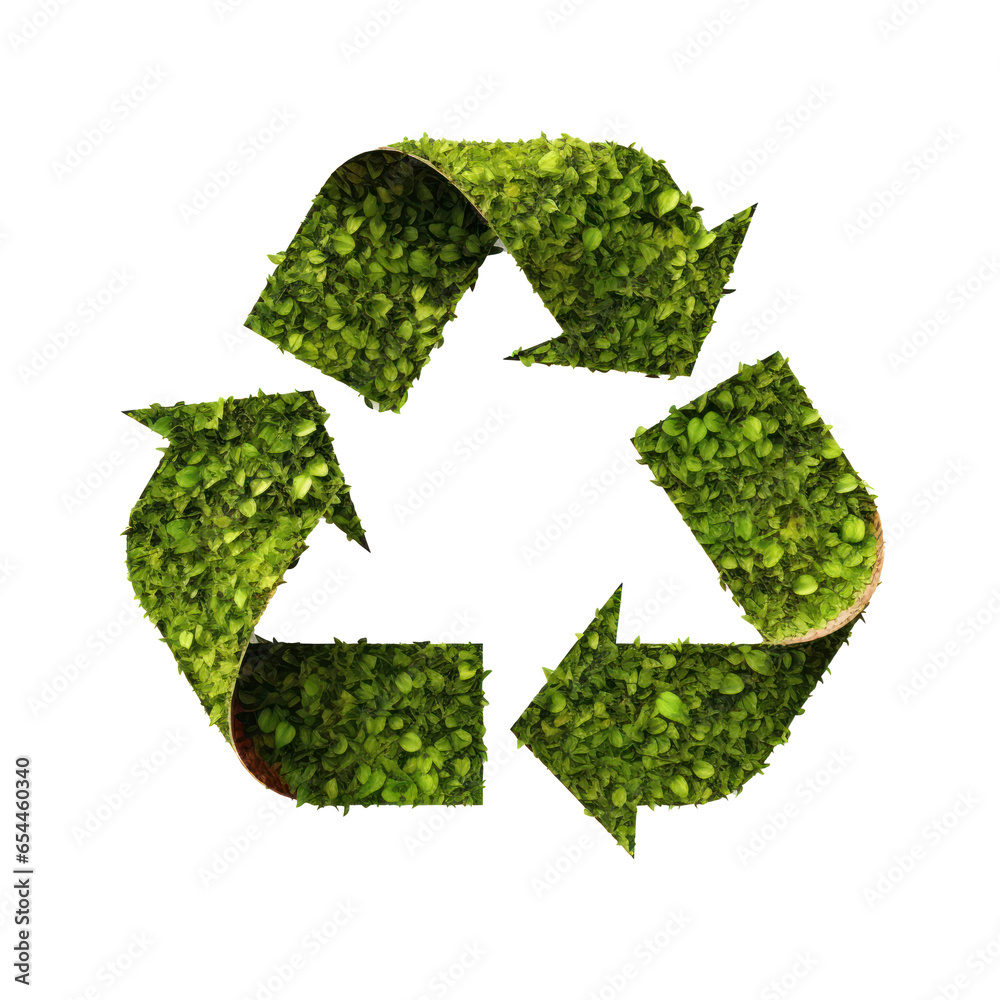 Recycling symbol in green nature plants isolated on white Recycling symbol in green nature plants isolated on white
