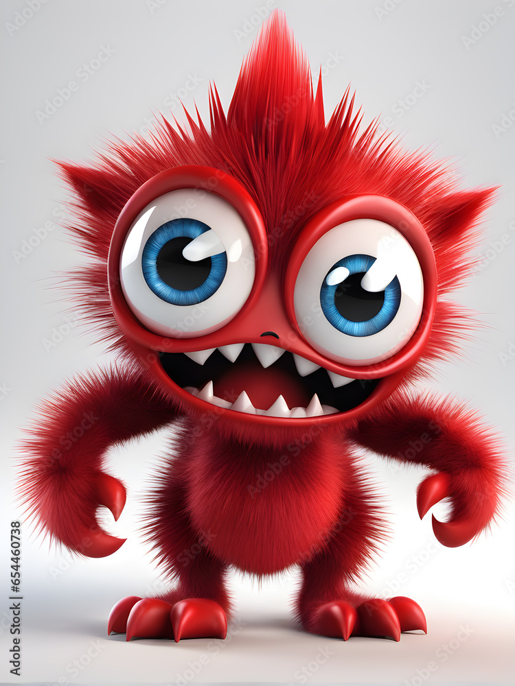 Obraz premium red little angry monster on a white background