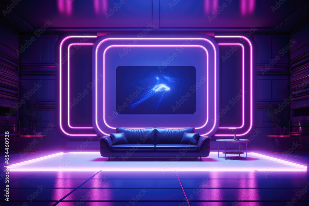 Interior of a room with neon lighting Interior of a room with neon lighting