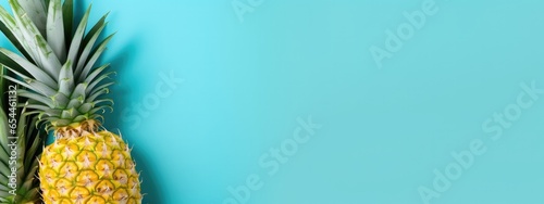 Simple background with a pineapple fruit in the corner, With copy text space. Wide long banner style. Generative AI photo