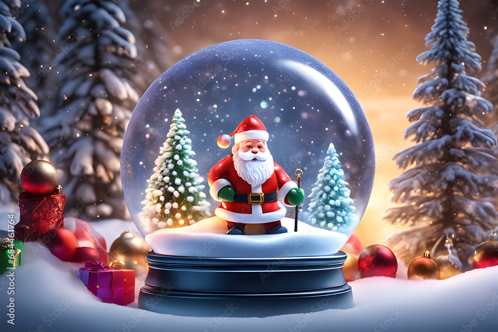 Obraz premium Santa Claus inside Snow globe. Generative AI