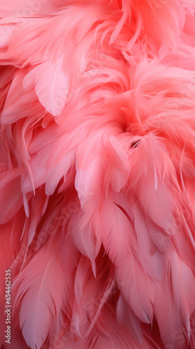 Beautiful colorful background of pink flamingo feathers, exotic tropical bird feather banner