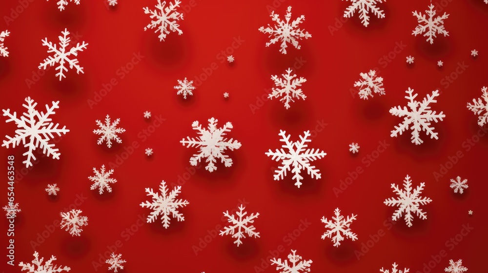 Festive winter red seamless pattern with falling snow, white snowflakes for Christmas New Year card banner with copy space for text Festive winter red seamless pattern with falling snow, white snowflakes for Christmas New Year card banner with copy space for text