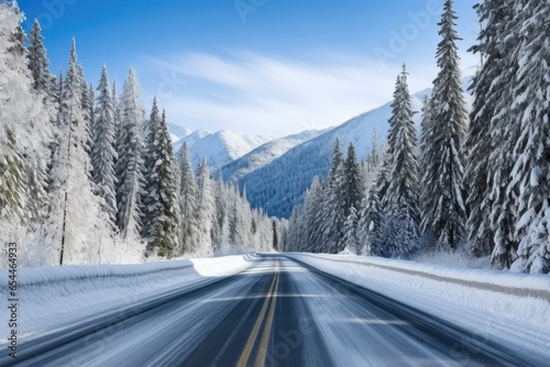 Winter driving on a country road through snowy mountains © The Big L