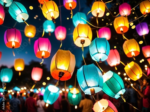Whispers of Joy Diwali Lanterns Dancing in the Breeze. AI Generated.