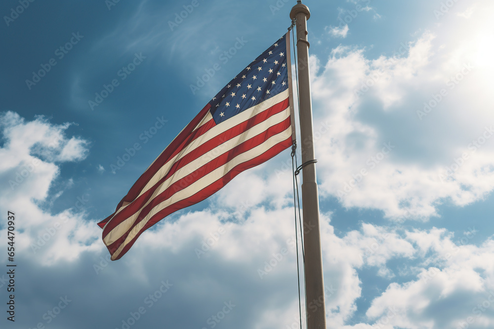 Illustrative of American Flag waving on wind. Generative AI Illustrative of American Flag waving on wind. Generative AI