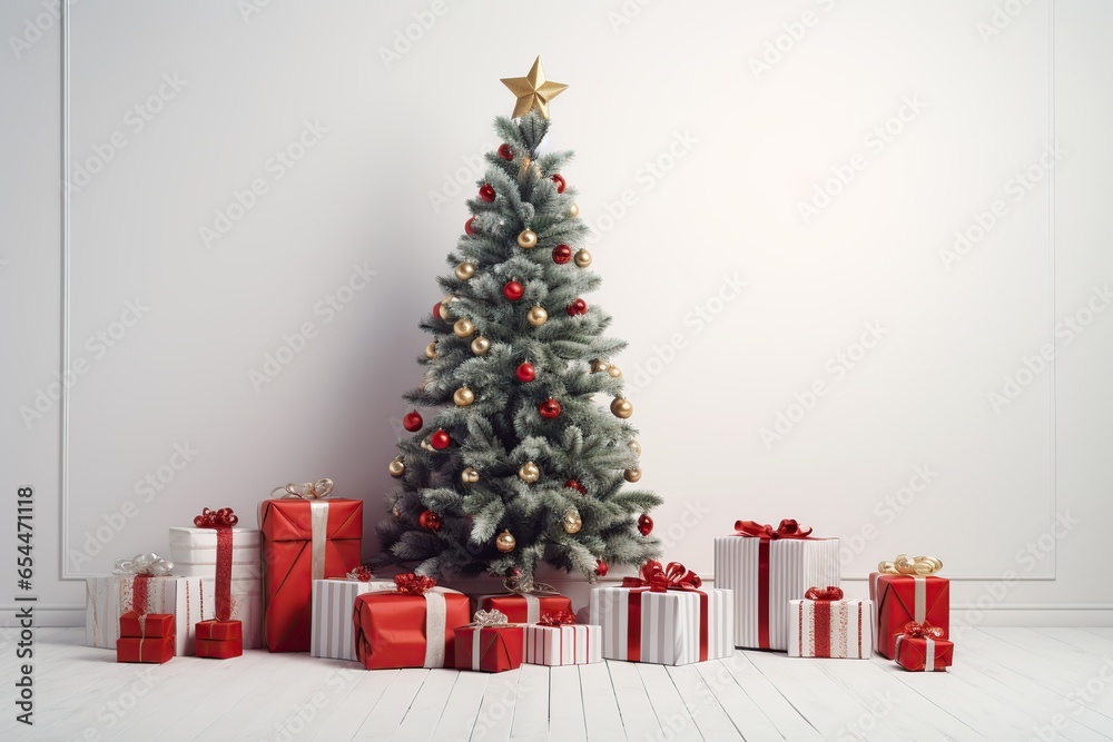 Decorated christmas fir tree with gift boxes Decorated christmas fir tree with gift boxes