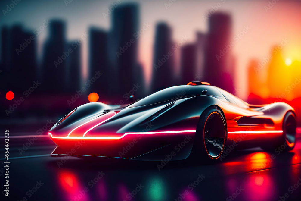 one Futuristic Self-Driving Van Moving on a Public Highway in a Modern ...