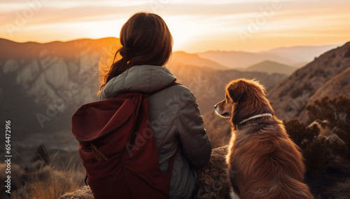 Dog pet sunset hike lifestyle nature young