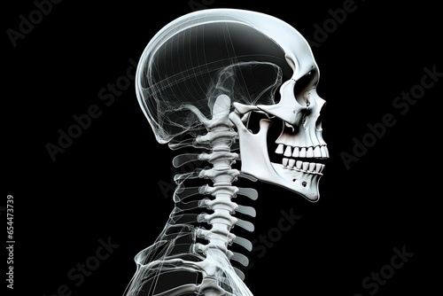 X ray film of the lateral view of the skull and cervical spine