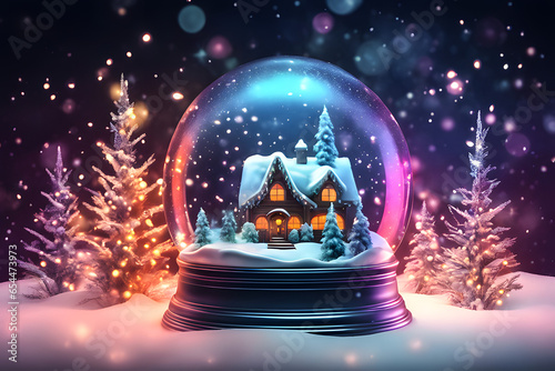 Snow globe with Christmas tree. Generative AI