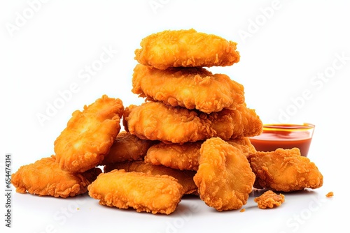 Yummy fried chicken nuggets on white background
