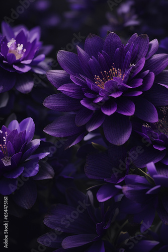 Purple flowers on a dark and defocused background - AI Generative