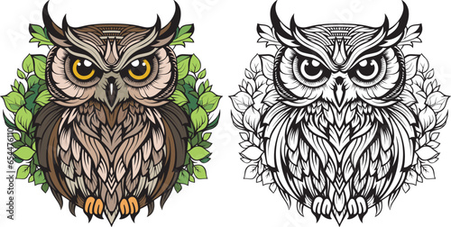 Vector owl coloring page