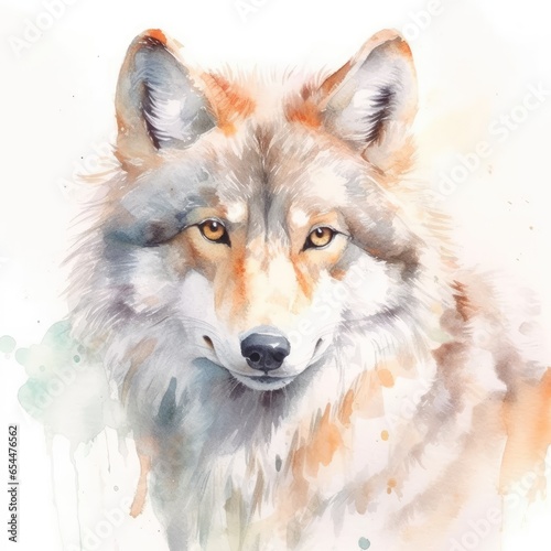 Watercolor portrait of a wolf. Isolated on white background. photo