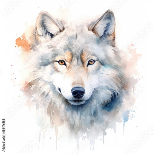 Watercolor portrait of a wolf. Isolated on white background.