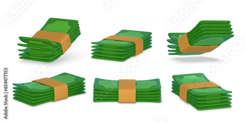 3D green stack of money in cartoon style. Business and finance object for banner design. Vector illustration