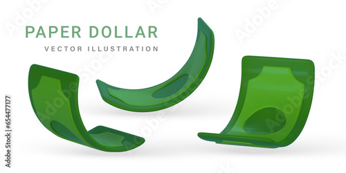 3D green dollar in cartoon style. Business and finance object for banner design. Vector illustration