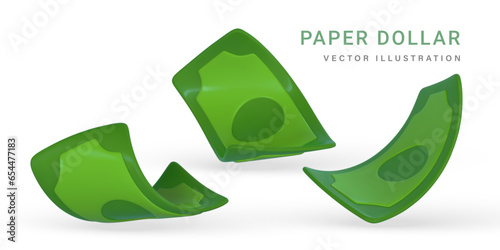3D green dollar in cartoon style. Business and finance object for banner design. Vector illustration