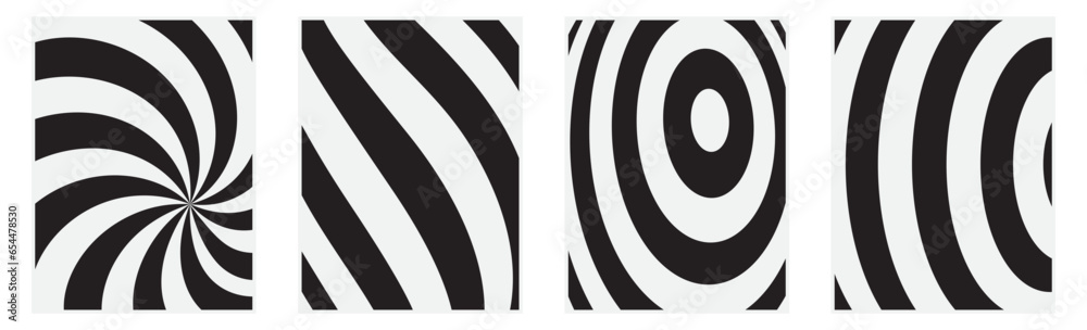 Trendy set of abstract creative art composition. Vector black white image of bend pattern for wall decoration Trendy set of abstract creative art composition. Vector black white image of bend pattern for wall decoration