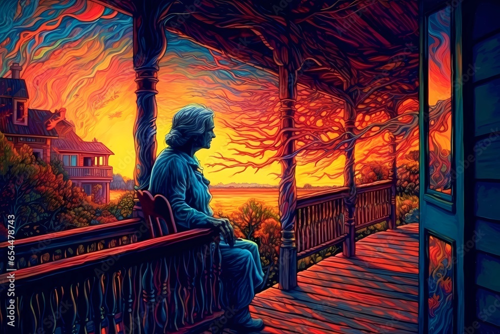 Fototapeta premium person sitting on a bench in the evening