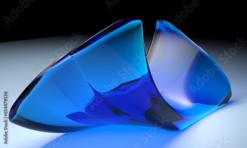 Blue glass abstract shape on white surface - 3D rendering illustration