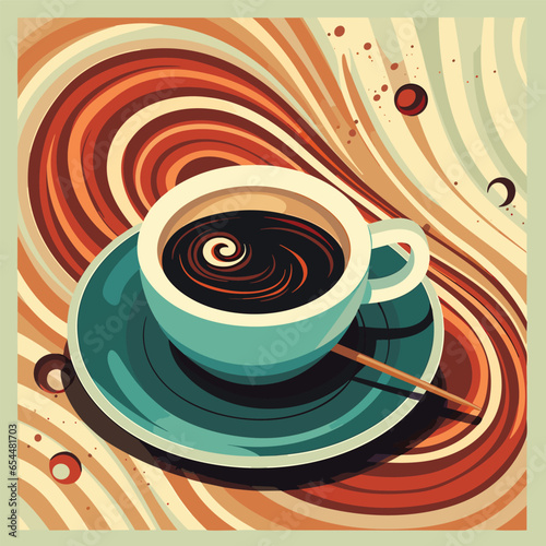 A cup of coffee on a plate in vector.