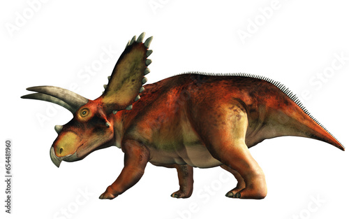 Coahuilaceratops is a species of herbivorous dinosaur that lived during the Late Cretaceous period. It is known for having the largest horns of all ceratopsids. 3D Rendering. © Daniel Eskridge