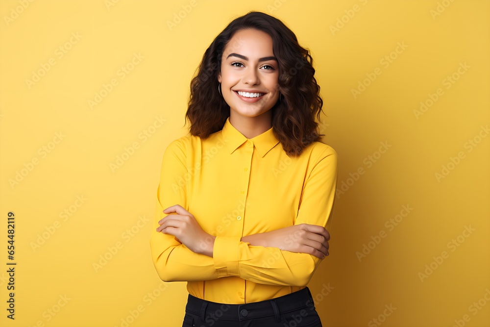 Confident Brunette Business Woman Posing with Crossed Arms, Isolated - Beauty, Joy, and Authenticity Confident Brunette Business Woman Posing with Crossed Arms, Isolated - Beauty, Joy, and Authenticity