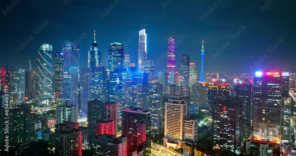 Aerial photography of Guangzhou city skyline at night. Creative video without advertising and trademarks Aerial photography of Guangzhou city skyline at night. Creative video without advertising and trademarks