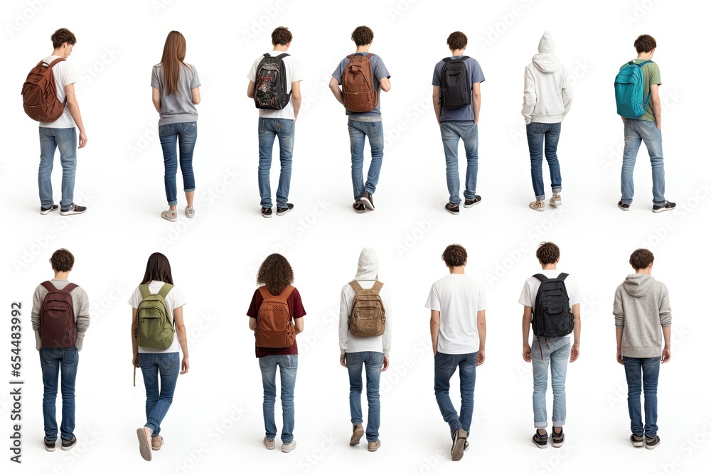 Obraz premium Set of people with a fashionable sense of style, standing against a white background.