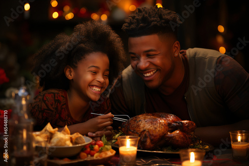 Black Family Celebrating Christmas Dinner