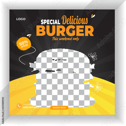 Gradient burger fast food restaurant promotion for social media template design